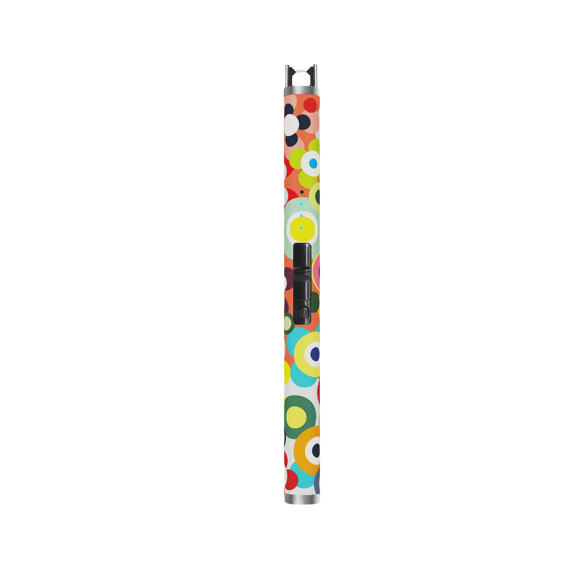 Accendino elettrico a bastoncino dal design sottile con vivace motivo circolare “REMEMBER” ispirato al sushi. Motivo di cerchi e semicerchi in rosso, arancione, giallo, verde, blu e nero. Con interruttore di sicurezza.