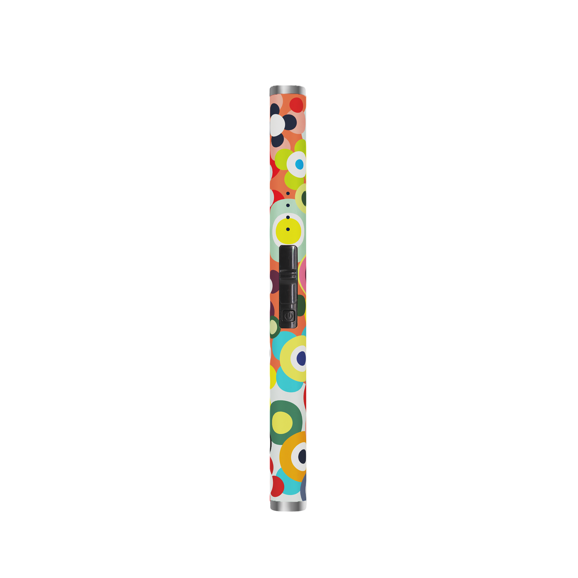 Accendino elettrico a bastoncino dal design sottile con vivace motivo circolare “REMEMBER” ispirato al sushi. Motivo di cerchi e semicerchi in rosso, arancione, giallo, verde, blu e nero. Con interruttore di sicurezza.